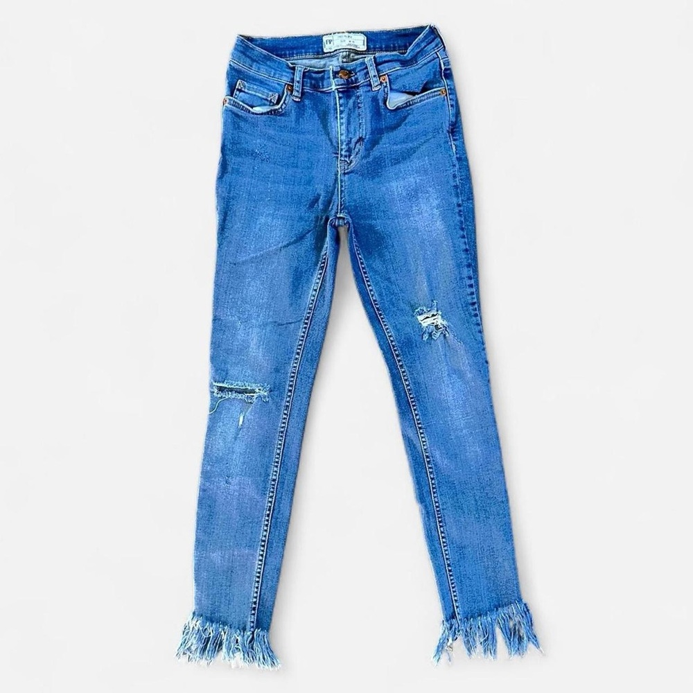 Free People fringe capri denim jeans free people waist 22” frayed
